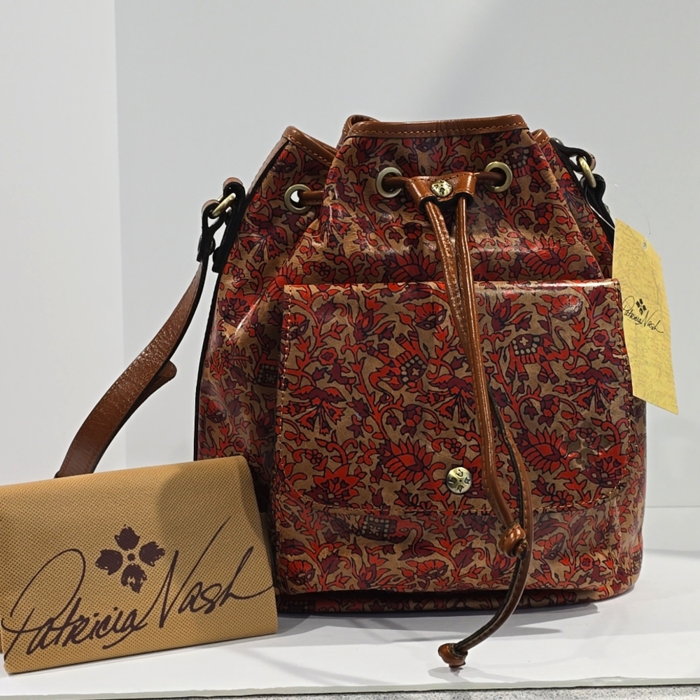 NWT ✅ Patricia Nash SABINA Printed Leather Drawstring Bag BOHO India Design✨NWT